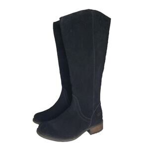 UGG Seldon Womens Size 6 Black Suede Leather Tall Full Back Zip Boots FLAW